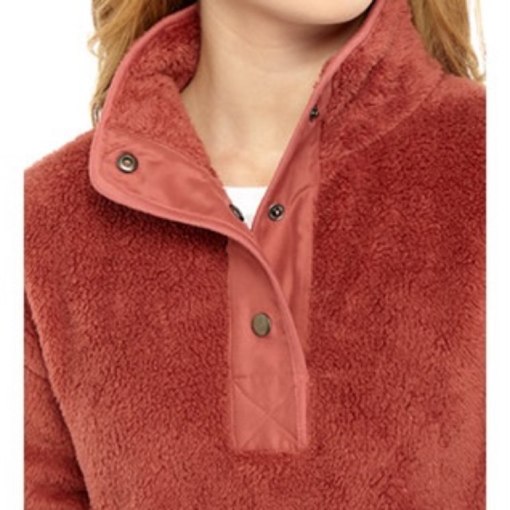 Wallflower Cozy Sherpa Mock Neck Pullover, L, Great Salmon/Dusty Rose Shade, NWT - Picture 4 of 5